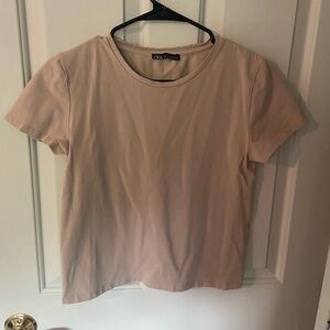 Zara Women's Light Beige Short Sleeve Top